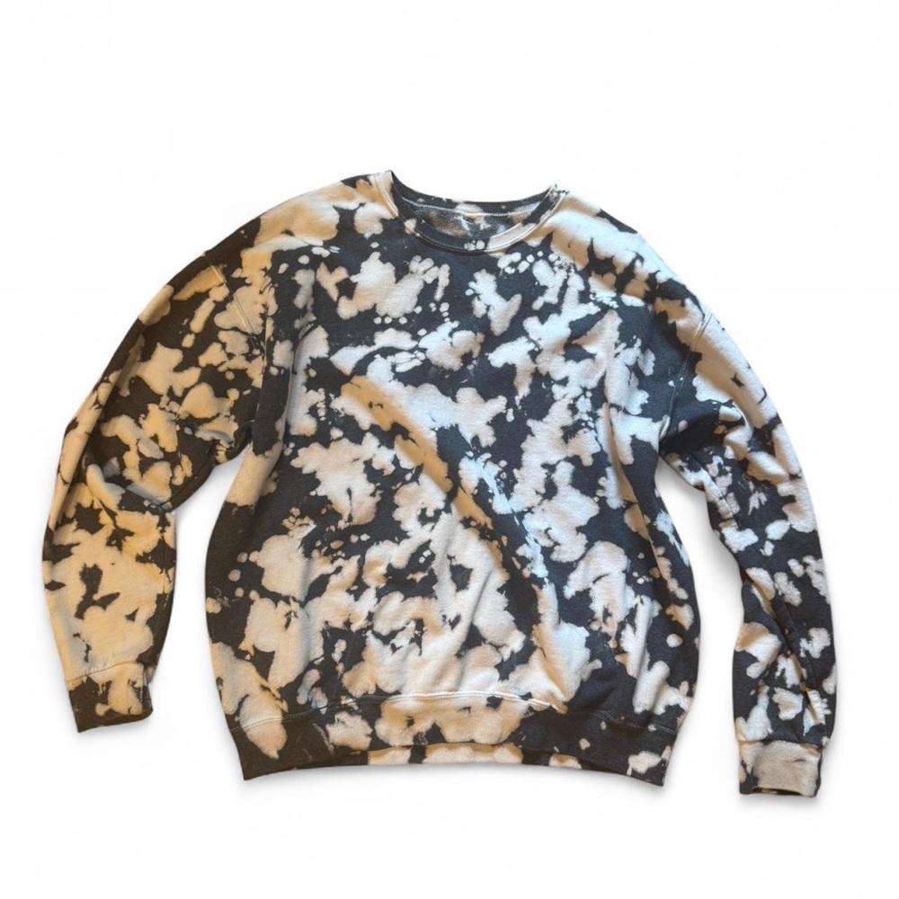 Urban Outfitters Black and Cream Tie-Dye Crewneck Sweater